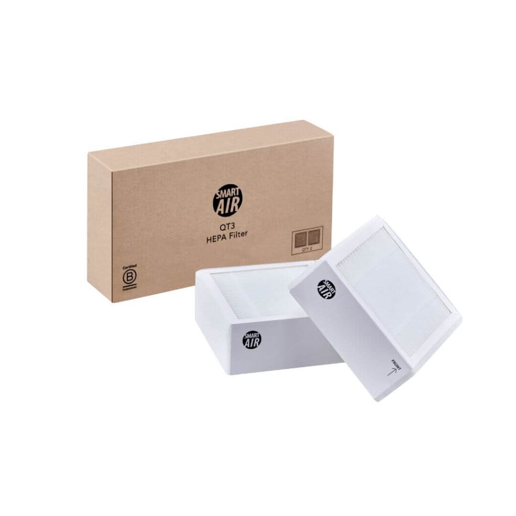 qt3 portable air purifier replacement filters on white background