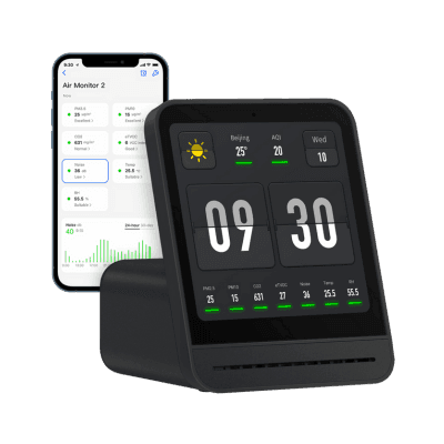 qingping pro+ air quality monitor on transparent background
