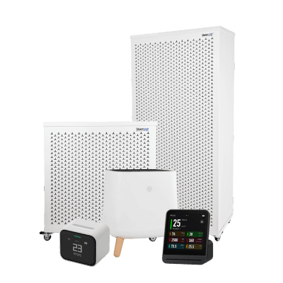 smart air air purifeirs and qingping monitors on white background